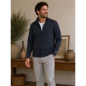 Pact Mens Organic Cotton Full Zip Mock Neck Sweatshirt Jacket Black Large